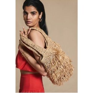 Anthropologie Natural Raffia Fringe Shoulder Bag